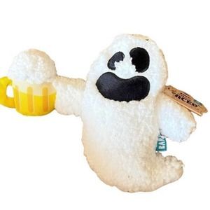 Bark Halloween Dog Chew Toy Crinkle Squeaker Ghost Beer Sheet Faced Plush New